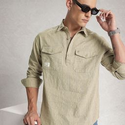WROGN Pure Cotton Textured Drop-Shoulder Sleeves Oversized Casual Shirt-image-45