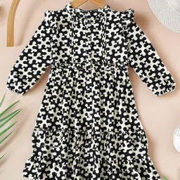 BAESD Girls Printed Flutter Sleeves Monochrome Pleated Detail Shirt Dress-image-10