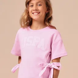 U.S. Polo Assn. Kids Girls Typography Printed Pure Cotton Applique T-shirt-image-79
