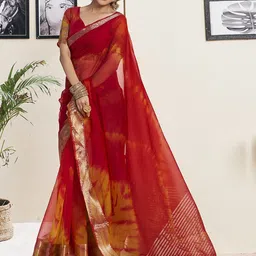 DIVASTRI Tie and Dye Zari Organza Saree-image-55