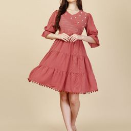 all about you Embellished Embroidered Georgette Fit & Flare Dress-image-41