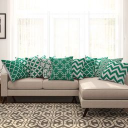 SEJ by Nisha Gupta Green & White Set of 10 Printed 16'' x 16'' Square Cushion Covers image 1