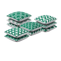 SEJ by Nisha Gupta Green & White Set of 10 Printed 16'' x 16'' Square Cushion Covers image 2
