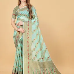 VEDANT VASTRAM Floral Woven Design Zari Saree-image-79