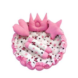 LOREM Infants Pink & White Printed Circular Tub Bed with 5 Pillow Set image 3