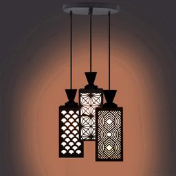 Gojeeva Black & White Textured Wooden Rectangle Shaped Ceiling Lamp-picture-45