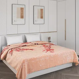 Monte Carlo Orange & Brown Floral Printed Heavy Winter Double Bed Blanket-40