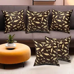 Kuber Industries Brown & Gold-Toned 5 Pieces Velvet Square Cushion Covers-57