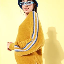 The Roadster Life Co. Solid V-Neck Pullover Sweater with Fuzzy Detail-image-52