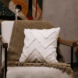 LUSHLYF Cream Chevron Textured Cotton Tufted Square Cushion Covers-29