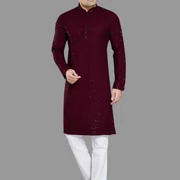 DIVISIVE Men Embroidered Regular Sequinned Kurta with Pyjamas image 1