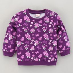 Babyhug Full Sleeve Sweatshirt Floral Print with Frill Detailing - Violet-picture-10