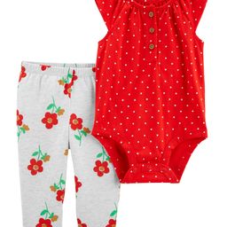 Carter's 2 Piece Polka Dot Bodysuit Pant Set - Red & Grey-image-97