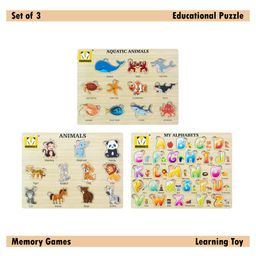 Mindmaker Wooden Puzzle Without Knobs Educational and Learning Toy for Kids (Set of  3 Puzzles)( Color May Vary)-17