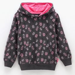 Fido Looper Full Sleeves Hooded Sweatshirt Floral Print- Navy Blue-image-89