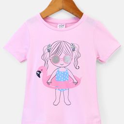 Simply Cotton Sinker Half Sleeves Top Girl Print - Pink-image-66