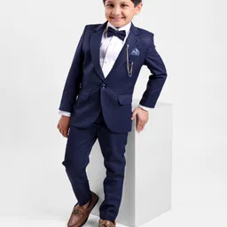 Robo Fry Full Sleeves Solid Color Party Suits with Bow - Blue-picture-19