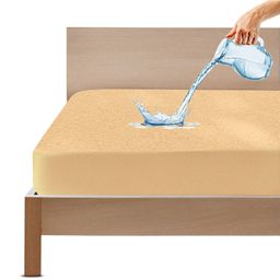 GADDA CO Waterproof Bamboo 215 GSM Terry Mattress Cover for Twin Bed - Beige-6