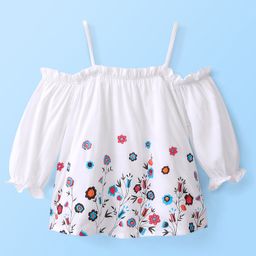 Babyhug 100% Rayon Woven Three Fourth Sleeves Top with Floral Print - White-image-38