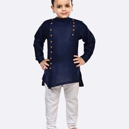 Superminis Full Sleeves Solid Kurta Pyjama Set - Blue-image-39