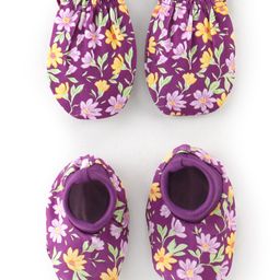 Babyhug 100% Cotton Knit Floral Printed Mittens & Booties - Purple-image-84