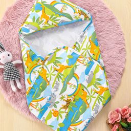Babyhug Interlock Wrappers With Hood Animal Print L 76.2 x B 76.2 cm - Multicolour-image-72