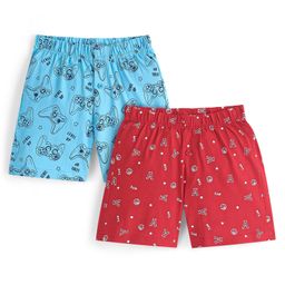 Honeyhap 100% Cotton Single Jersey With Bio Finish Mid Thigh  Boxers Game Controller & Text Print  Pack of 2  - Salsa Red & Splish Splash Blue-image-67