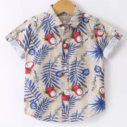 Jash Kids Cotton Woven Half Sleeves Trees Print Shirt - Beige-picture-1