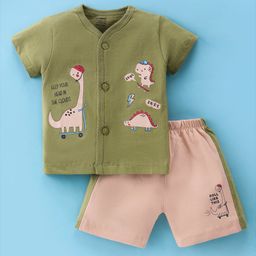 CUCUMBER Sinker Half Sleeves Night Suit Dino Print - Green-picture-23
