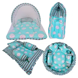 Babytoons Combo of Baby Nest with Pillows | Bed with Net | New Born Carry Bag | 4 Pcs Gadda Set (0-12 Months) Green-picture-46