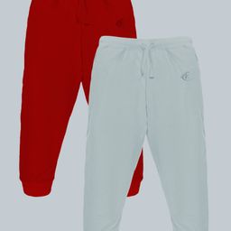 Kiddopanti Cotton Pack Of 2  Solid Track Pants - Red & Grey-image-34