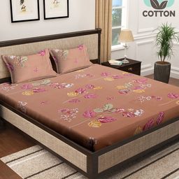 Klotthe Multicolor Floral 400 TC Pure Cotton Fitted Double Bedsheet with 2 Pillow Covers-20