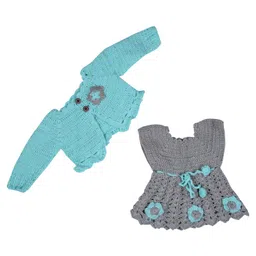 Windrop Solutions Full sleeves Floral Embroidered Crocheted Sweater With Shrug - Grey-picture-41