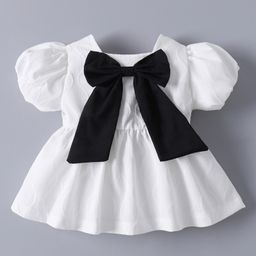 Mark & Mia Puffed Sleeves Frock Style Top with Bow Applique - White-image-12