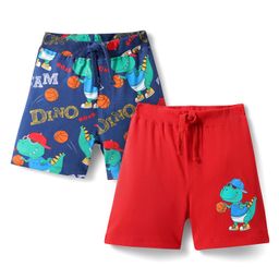 Babyhug Cotton Knit Mid Thigh Shorts with Dino Print Pack of 2 - Red & Navy Blue-image-101