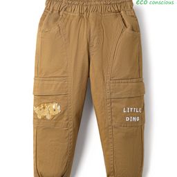 Babyoye Twill Lycra Woven Full Length Trousers with Little Dino Embroidery - Brown-image-75