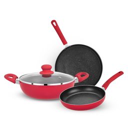 Bergner Ribera Non-Stick Set of 4 Cookware Set - Induction Bottom - Red-0