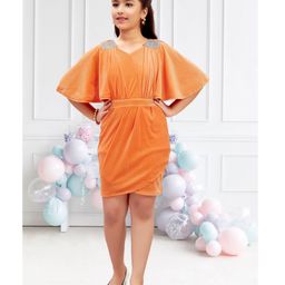 Lei-Chie Half Sleeves Solid Dress - Orange-image-6