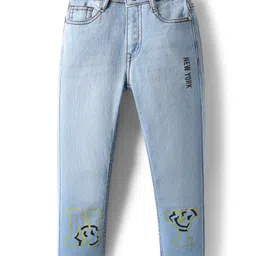 Pine Kids Woven Full Length Washed Denim Jeans With New York Print - Light Blue-picture-49