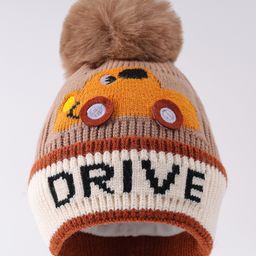 Babyhug Woollen Cap with Vehicle Design & Pom Pom Applique Brown - Diameter 12 cm-picture-26