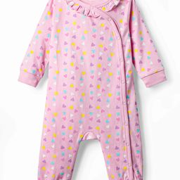 Babyhug 100% Cotton Interlock Knit Full Sleeves Romper with Heart Print - Light Pink-image-82