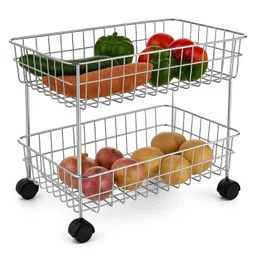 JD FRESH 2 Layer Stainless Steel Fruit & Vegetable Trolley for Kitchen - Chrome-picture-18
