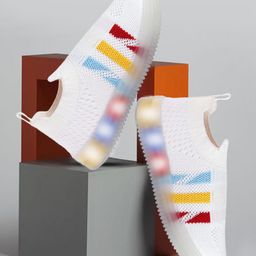 PASSION PETALS Colour Blocked Mesh Detailed LED Slip On Shoes - White-image-94