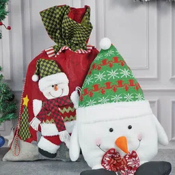 Little Surprise Box LLP 2 Pcs Green & Red Snowman Pillow & Gift Sack For Christmas Dcor-image-46