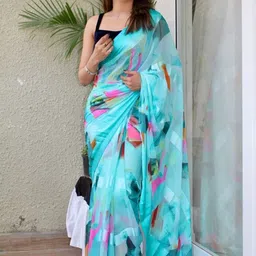 Sitanjali Floral Embroidered Pure Georgette Bagh Saree-21