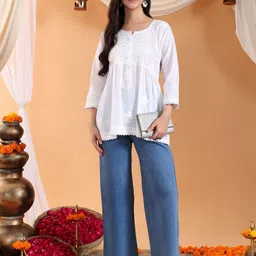 Poshak Chikan Studio Floral Embroidered Chikankari Pure Cotton Kurti-picture-31