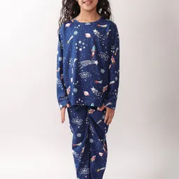 YK Girls Solar System Printed Pure Cotton Long Sleeve Night Suit-image-85