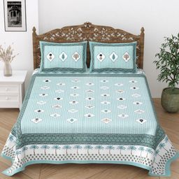 Desi Mantra Blue & White Floral Printed 120 TC Queen Bedsheet Set 2.29 m x 2.77 m-image-89
