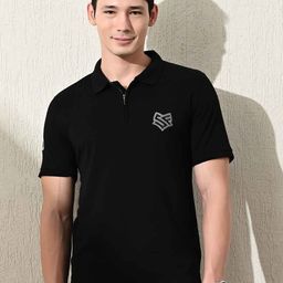 STARFOX Men Brand Logo Polo Collar Applique Slim Fit T-shirt-image-87