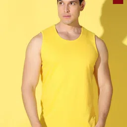 WOOSTRO Pack Of 2 Printed Super Combed Cotton Gym Vest VWS26(PLAIN YELLOW)(ENJOY MAROON)-picture-33